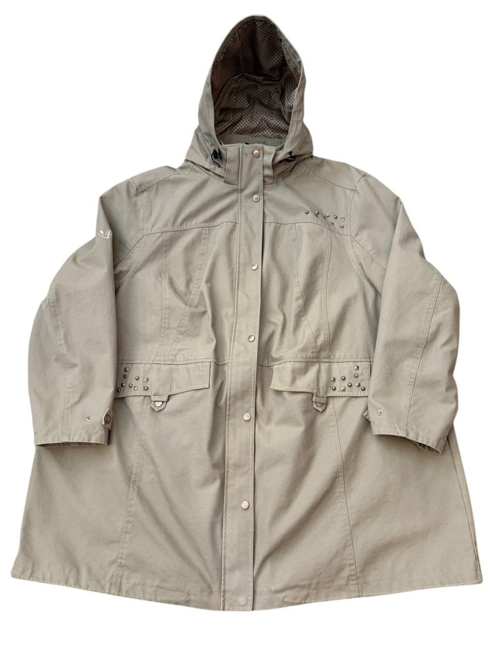 Ulla Popken Plus Size 28/30 Utility Parka Hooded Jacket Tan Cotton Canvas Coat